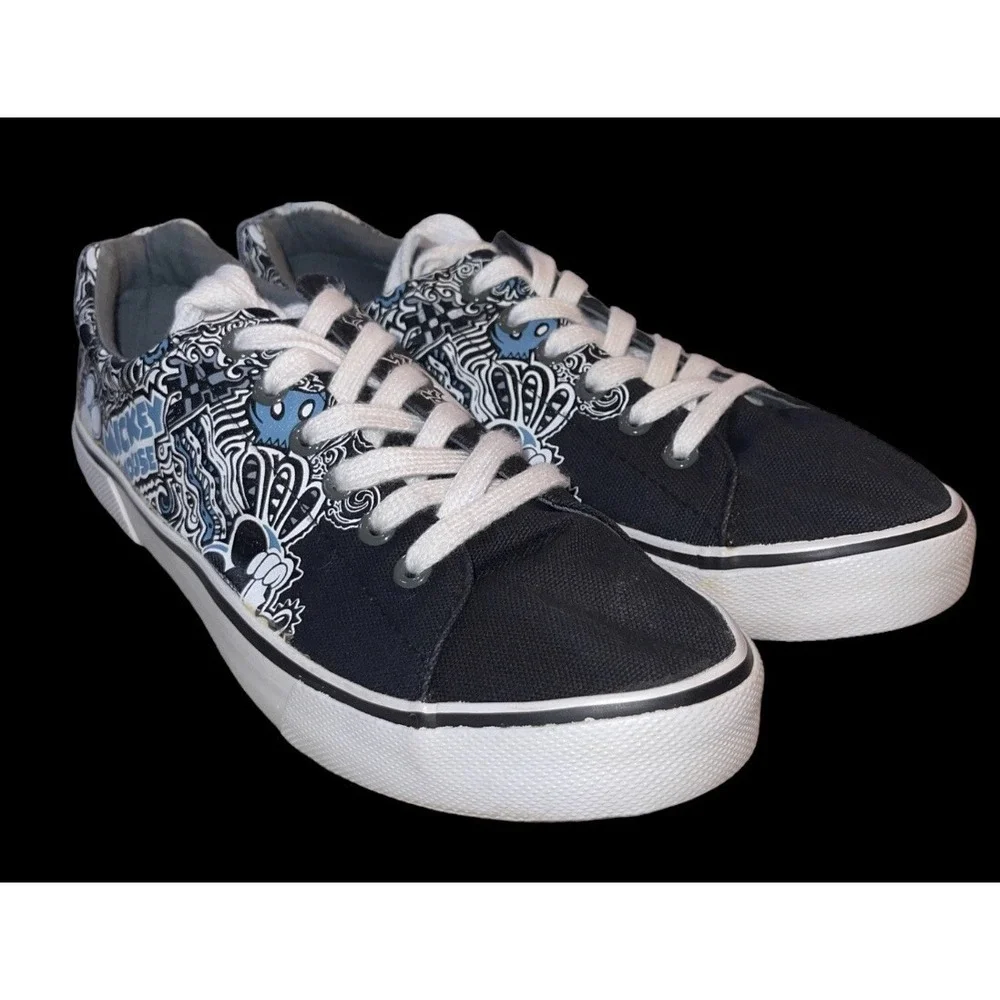 Disney Parks Men's Black Canvas Mickey Mouse Graffiti Print Sneakers Shoes Sz 7